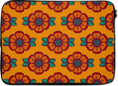 Produktbild von MuchoWow® Laptop Hülle 13 Zoll Design - Retro - Rosen - Orange Laptoptasche - Laptophülle - Sleeve - Rundumschutz