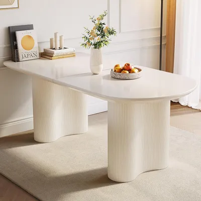 Immagine prodotto di Tavolo da pranzo rettangolare, bianco, con angoli arrotondati, 160 cm di lunghezza, adatto per 4-8 persone, design minimalista