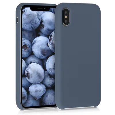 Produktbild von kwmobile Hülle kompatibel mit Apple iPhone X Hülle - Silikon Handy Case - Handyhülle weiche Oberfläche - kabelloses Laden - Dunkler Schiefer