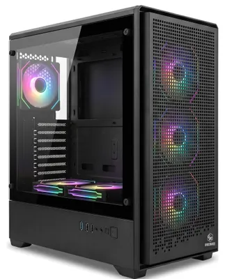 Produktbild von BROONBEE A-3607 Gaming PC-Gehäuse Midi-Tower Schwarz, 6x 120 mm ARGB-Lüfter, Controller & Fernbedienung, Mesh-Front, Tempered Glass, E-ATX, GPU 330 mm