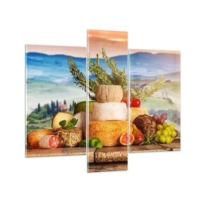 Produktbild von Bilder auf glas - Toskana Käse Obst Italien - 95x80cm - Glasbilder - Wandbilder - Kunstdruck - zum Aufhängen bereit - Wanddekoration aus Glas - Glas Bilder - Wandbild auf Glas - GCB95x80-2902