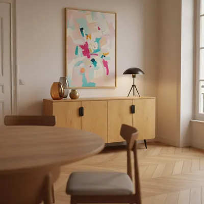 Immagine prodotto di Credenza moderna a 4 ante 160 cm legno chiaro - Oviala Rony
