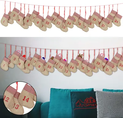 Produktbild von Adventskalender DIY Socken Jutelook Karomuster Sockenkette Stiefel Beutel Weihnachtskalender