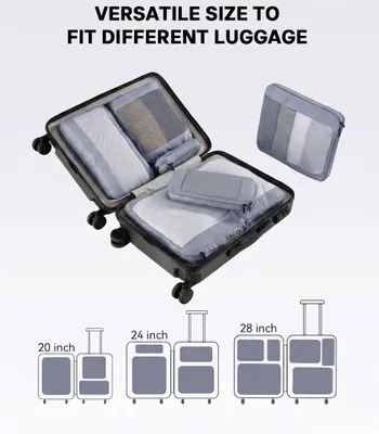 Image de Ensemble de 6 cubes de rangement compressibles, gris, organisateurs de valise, organisateurs de voyage
