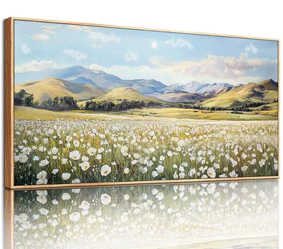 Productafbeelding van Canvas Schilderij met Witte Bloemen voor Wanddecoratie
