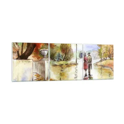 Produktbild von Bilder auf glas - Wetter regen herbst park - 90x30cm - Glasbilder - Wandbilder - Kunstdruck - zum Aufhängen bereit - Wanddekoration aus Glas - Glas Bilder - Wandbild auf Glas - 3 Teile - GCA90x30-2914