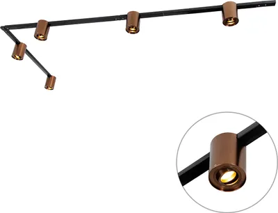 Produktbild von QAZQA - Modern 1-Phasen-Schienensystem I Spotlight I Deckenspot I Deckenstrahler I Strahler mit 5-flammig Spot I Spotlight I Deckenspot I Deckenstrahler I Strahler I Lampe I Leuchtes in Dunkelbronze u