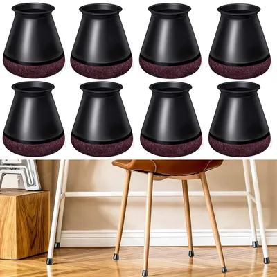 Immagine prodotto di Tappi protettivi neri per le gambe delle sedie, con feltro, scivoli in feltro, coperture in silicone per gambe dritte e inclinate, che prevengono graffi sul pavimento e riducono il rumore