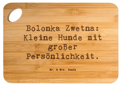 Produktbild von Mr. & Mrs. Panda Schneidebrett Spruch Bolonka Zwetna Charme - Transparent - Geschenk, Familienhunde, holzschneidebrett, Holzbrett, treue Begleiter, verspielt, Hunderasse