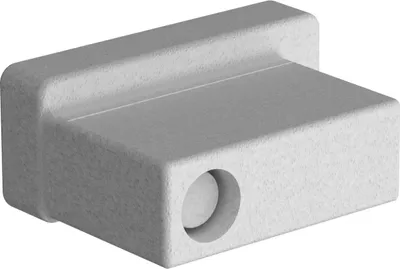 A 3D rendering of a gray plumbing fixture component.