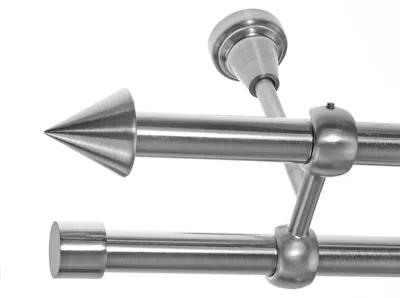 Produktbild von Gardinenstange Set Edelstahl Look Metall Ø 19mm zur Deckenbefestigung 2-lauf Spitze, Länge wählbar D28 E65 E61