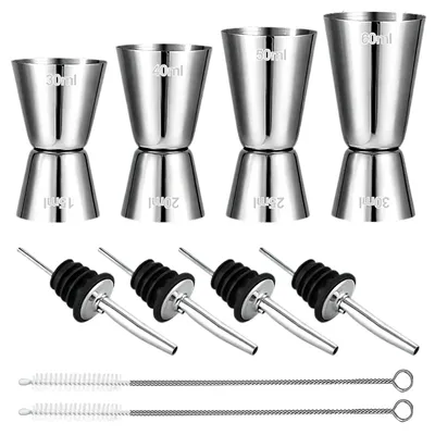 Cocktail-Jigger-Set, 4 Stück, Edelstahl, 30–60 ml, mit Ausgießern