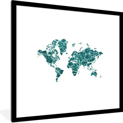 Produktbild von MuchoWow® MuchoWow® Gerahmtes Poster Weltkarte - Meer - Weiß 40x40 cm - Poster mit zchwarzem Bilderrahmen - Poster - Plakat im Rahmen