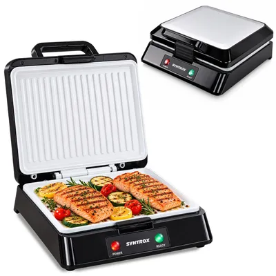 Productafbeelding van Syntrox Chef Maker KG-2000W XXL contactgrill met keramische platen, thermostaat en roestvrijstalen afwerking