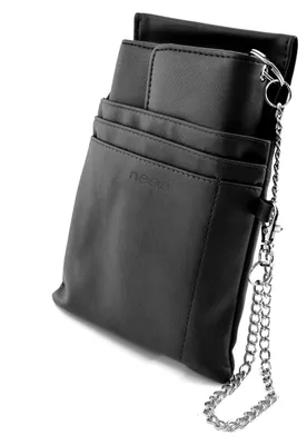 Produktbild von nean Kellner Geldbörse, Kellnerbörse, Geldbeutel, Damen Herren Portemonnaie mit Holster, Steck-Tasche und Kette mit großem Münzfach (Schwarz)
