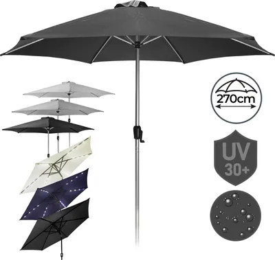 Produktbild von MIADOMODO® Sonnenschirm - 270 cm, mit Kurbel, ohne/mit LED Beleuchtung, UV-Schutz, Farbwahl - Gartenschirm, Marktschirm, Terrassenschirm, Balkonschirm