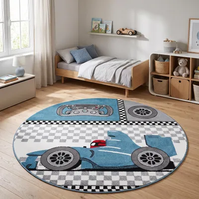 Image de Homebyhome Tapis pour Chambre de Garçon Motif Tendance Forme Rectangulaire ou Ronde Doux et Confortable, Taille: 120 cm rond