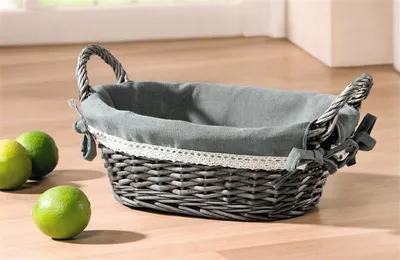 Produktbild von Korb "Anthrazit" aus Weide mit Textileinlage, grau, Brotkörbchen