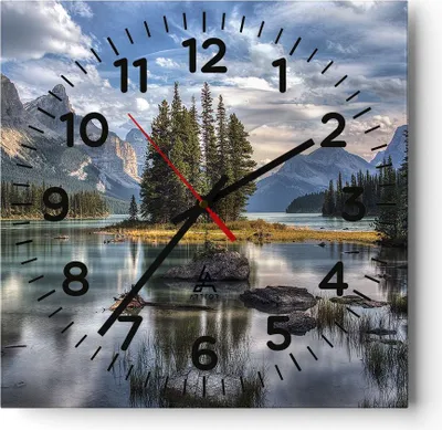 Produktbild von Wanduhr - Quadrat - Glasuhr - See Landschaft Natur - 30x30cm - Schleichendes Uhrwerk - Lautlos - zum Aufhängen bereit - Dekoration Modern - Wanddekoration aus Glas - C4AC30x30-4133
