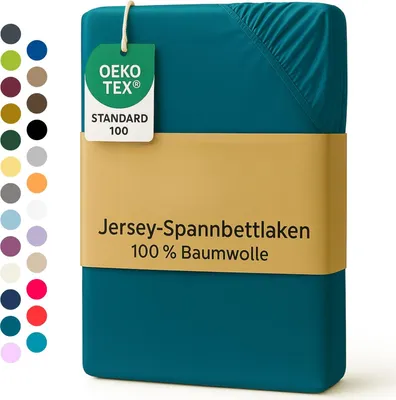 Produktbild von EXKLUSIV HEIMTEXTIL Jersey Spannbettlaken 60 x 120 cm Petrol 100% Baumwolle Bed-Sheet Bettlaken Spannbetttuch