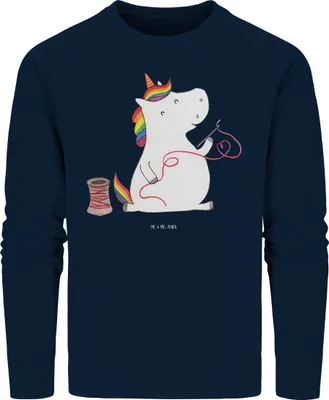 Produktbild von Mr. & Mrs. Panda Baumwoll Sweatshirt Einhorn Näherin Größe XXL - French Navy - Geschenk, Pulli, Bio Pullover, Sweater, Einhörner, Häkeln, Unicorn, Stricken, Freundin