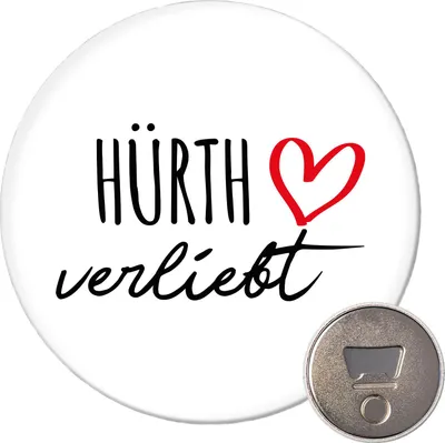Produktbild von Huuraa Magnet Hürth verliebt 59mm Kühlschrankmagnet rund Flaschenöffner Geschenkidee