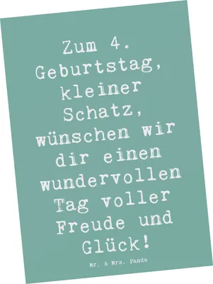 Produktbild von Mr. & Mrs. Panda Postkarte Spruch 4. Geburtstag - Meeresbrise - Geschenk, bildkarte, Grußkarte, Happy Birthday, 4 Jahre, Fotokarte, Alter, Meilenstein, liebevolle Wünsche