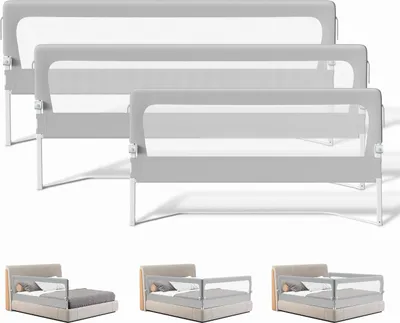 Image de Jayseuw 3x barrières de sécurité pour enfants Barrière de lit pour enfants Barrière de lit pour bébés Rabattable Réglable en hauteur Protection antichute pour lit familial et lit d'enfant (2x180cm+1x150cm)