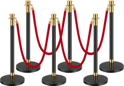 Imagen del producto de 6 postes de señalización, soporte para postes, 4 cuerdas de terciopelo rojo, recargables, color