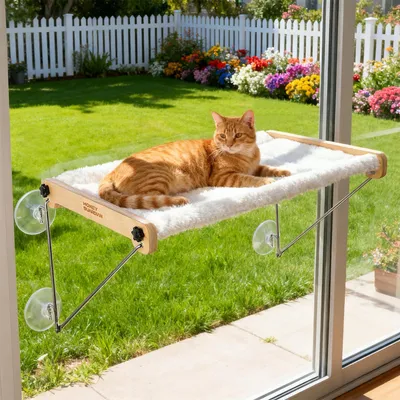 Immagine prodotto di Letto per gatti da appoggiare alla finestra, con tappetino reversibile, dimensioni 54x32 cm, adatto a gatti fino a 20 kg