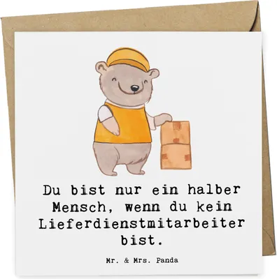 Produktbild von Mr. & Mrs. Panda Grußkarte Lieferdienstmitarbeiter Herz - Weiß - Geschenk, Klappkarte, Pizzabringdienst, Glückwunschkarte, doppelkarte, anlasskarte, Pizzabäcker, Witzig