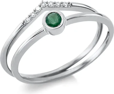 Produktbild von Ring aus 750 Weißgold Smaragd 0,12ct grün 7 Brillanten 0,04ct TW-SI B:5,4mm, Ringgröße:Innenumfang 54mm  Ø17.2mm