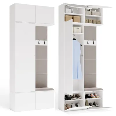 Zdjęcie produktu dla Garderoba Haga II 1SZ1W biała szafa + wieszak + siedzisko do przedpokoju
