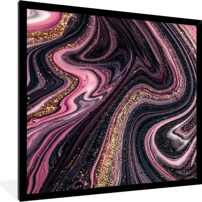 Produktbild von MuchoWow® Gerahmtes Poster Marmoroptik - Rosa - Lila - Gold - Luxus - Marmor 40x40 cm - Poster mit Schwarzem Bilderrahmen Wandposter Rahmen Foto Bilder - Mit Rahmen - Wanddekoration Schlafzimmer