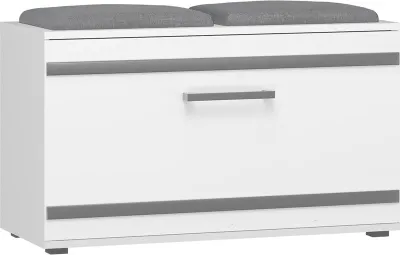Produktbild von Schuhschrank mit Sitzfläche OPAL – 4 Einlegeböden, Flügeltüren | Farbe: Mattweiß | Größe: 85x35x45
