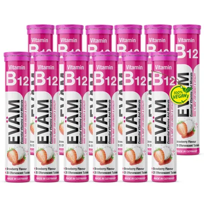 Produktbild von Vitamin B12 Brausetabletten 1000% hochdosier Vegan 12er Pack