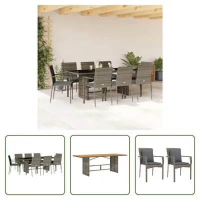 Produktbild von The Living Store 9-tlg. Garten-Essgruppe mit Kissen Grau Poly Rattan