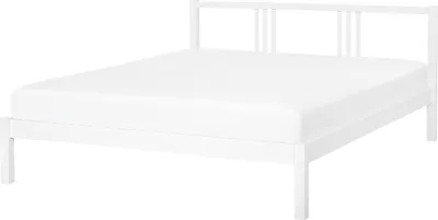 Produktbild von BELIANI Bett Weiß Kiefernholz mit Lattenrost 140 x 200 cm Hohes Kopfteil Lattenoptik Klassisch Skandinavisch Schlafzimmer Holzbett Doppelbett