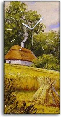 Produktbild von Leinwand Wanduhr Wandkunst Uhr Geräuschlos 30x60 Malerei Hütte auf dem Land - weiße Hände