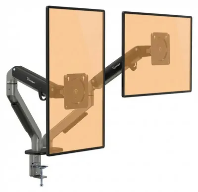 Produktbild von Ranqer Monitorhalterung, 2 Monitore, 17-35 Zoll Bildschirme, VESA 75 & 100 mm, Monitor Stand, Monitor Arm, Höhenverstellbar, 360° Rotation, Schwenk-, Neigbar, bis 9kg pro Arm, mit Kabelmanagement, graui