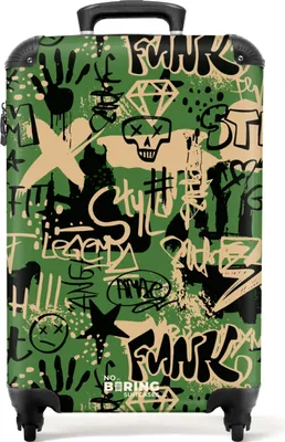 Obrázok produktu pre NoBoringSuitcases.com® Kufr Príručná batožina Kufr na kolieskach Malý kufor na 4 kolieskach - Graffiti v maskáčových farbách - Kabína Veľkosť < 55x40x23 cm a 55x40x20 cm - Foto kufor - Kabína kufor - Palubná batožinaPríručná batožina Kufrík 55x35x20 cm, 36L,