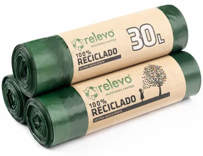 Produktbild von Relevo Grüne Müllbeutel mit Zugband – 30L (B 55 cm x H 60 cm), 45 Beutel (3 Roll