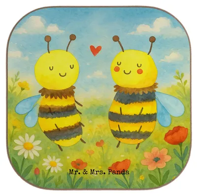 Produktbild von Mr. & Mrs. Panda Tassenuntersetzer Biene Verliebt Design - Weiß - Geschenk, Coaster, Hummel, Holzuntersetzer, Untersetzer für Gläser, gläseruntersetzer, Tischuntersetzer