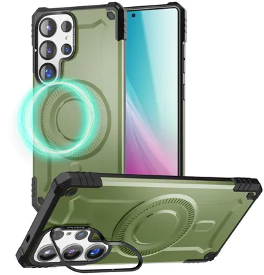 Produktbild von NALIA Magnetische Panzerhülle für Samsung Galaxy S25 Ultra – für MagSafe & Kamera-Stand – GRANITE (Outdoor) – Marke aus Berlin – Armor Titan Grün