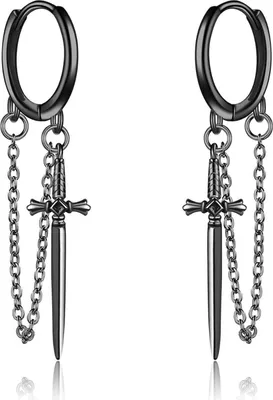 Produktbild von Schwarze Schwert Ohrringe Sterlingsilber Gothic Quasten Creolen