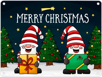 Produktbild von Merry Christmas Metallschild mit Wichtel Motiv Weihnachten Advent Sterne Schnee