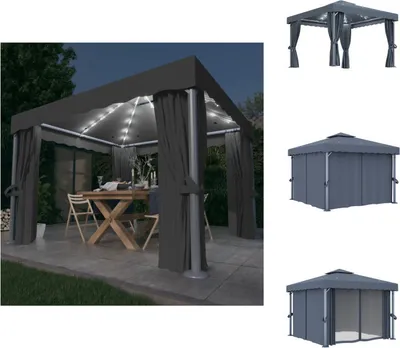 Produktbild von vidaXL Pavillon mit Vorhängen & LED-Lichterkette 3x3 m Anthrazit - Pavillons & Partyzelte
