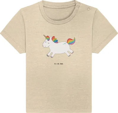 Produktbild von Mr. & Mrs. Panda Babyshirt Einhorn Happy 0. - 6. Monat - Natural Raw - Geschenk, Einhörner, Baby Jerseyshirt, Spaß, Kurzarmshirt, Unicorn,  Shirt, Lächeln, T-Shirt