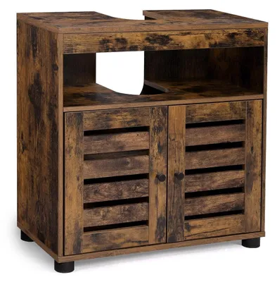 Produktbild von Badezimmer-Waschtischschrank Vintage braune Spanplatte 60x30x63 cm