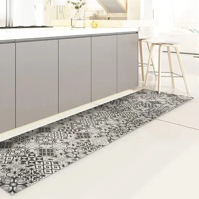 Vinyl-Küchenläufer 240x50 cm grau rutschfest waschbar